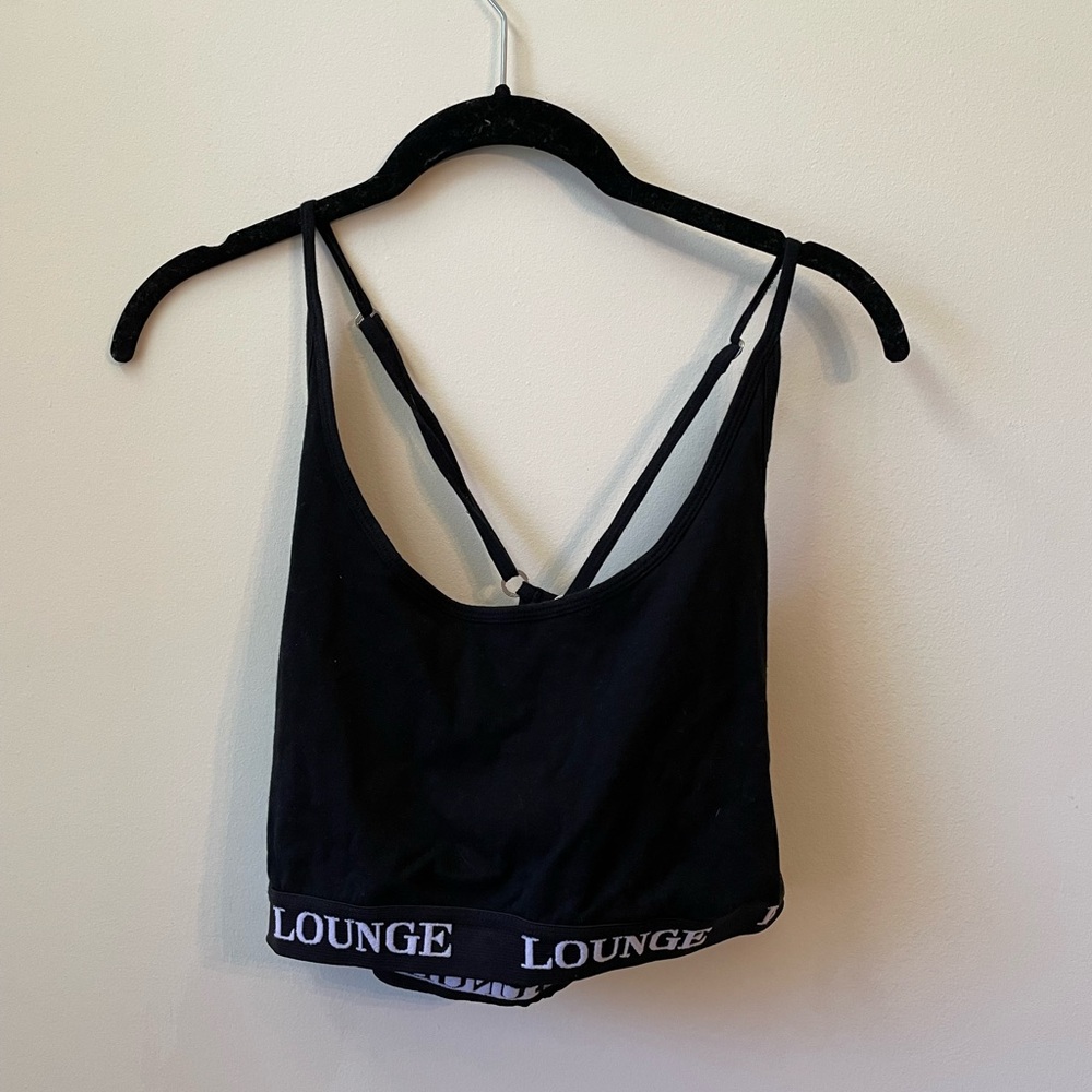 Lounge: Black Adjustable Spaghetti Strap Sports Bra Top